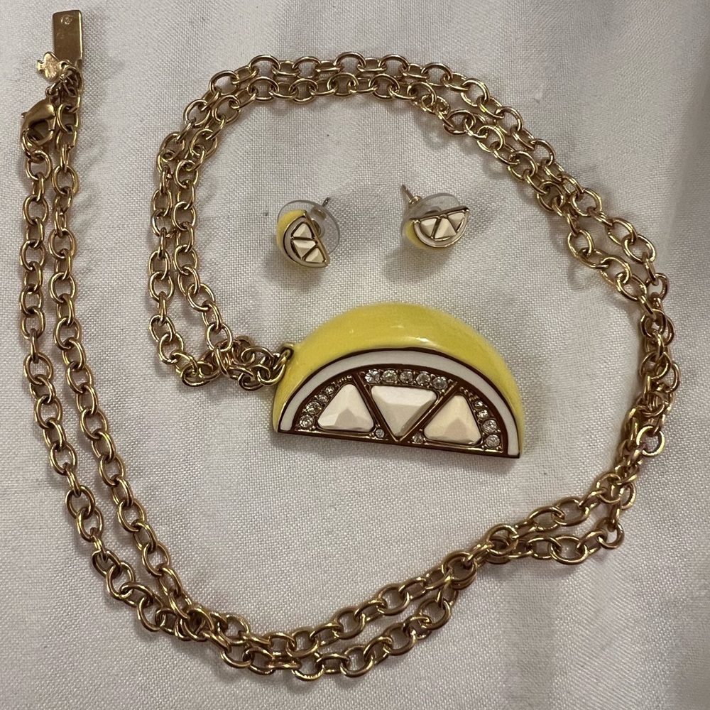 Kate Spade New York Lemon Slice 🍋 Long Pendant 32” Necklace and Earrings Set